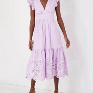 Hyacinth House Lavender Eyelet Midi Dress with Ruffles Tuckernuck Sz XXL NWT